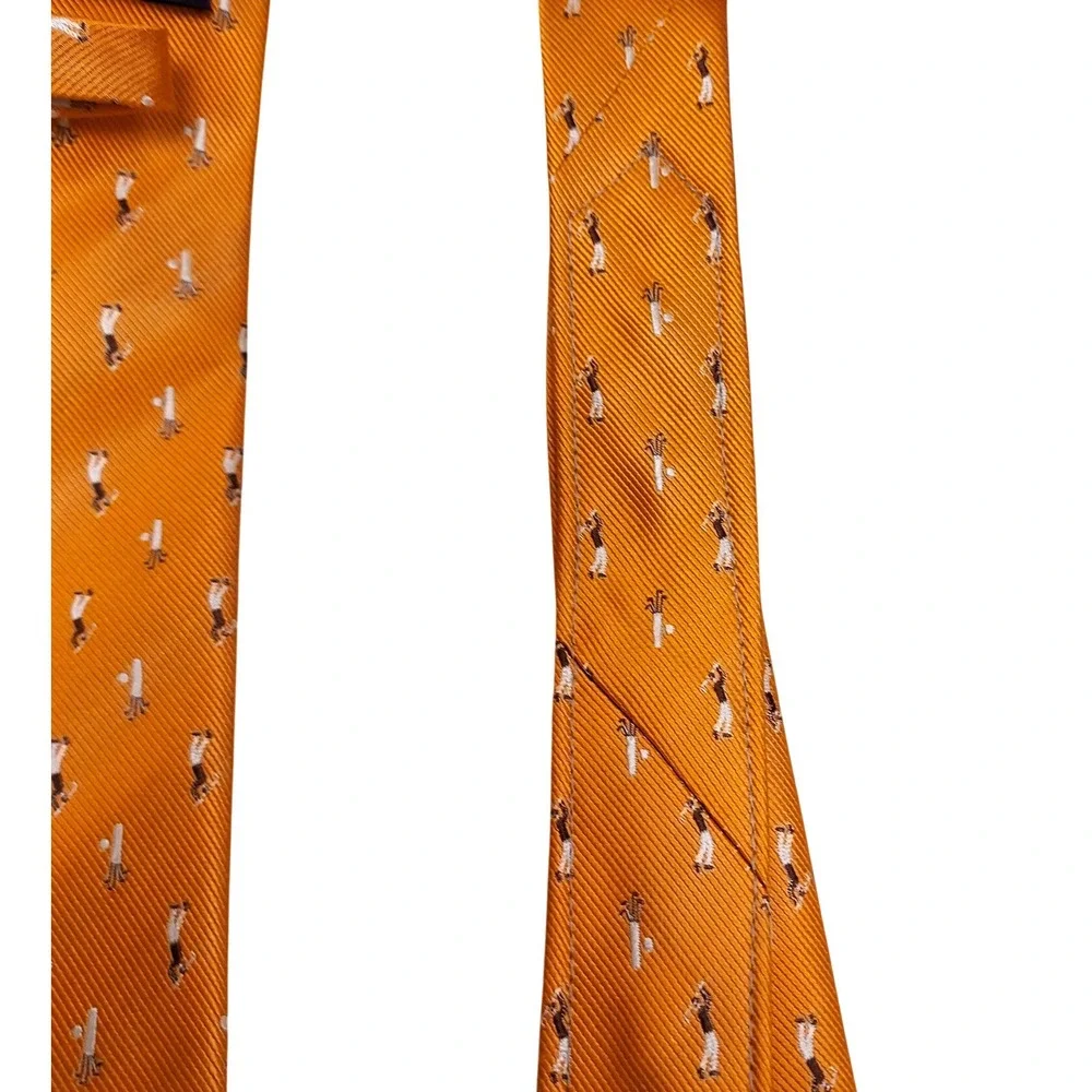 Beau Brummell SOHO 100% Silk Mens Tie Orange Golf Player Pattern Tailored